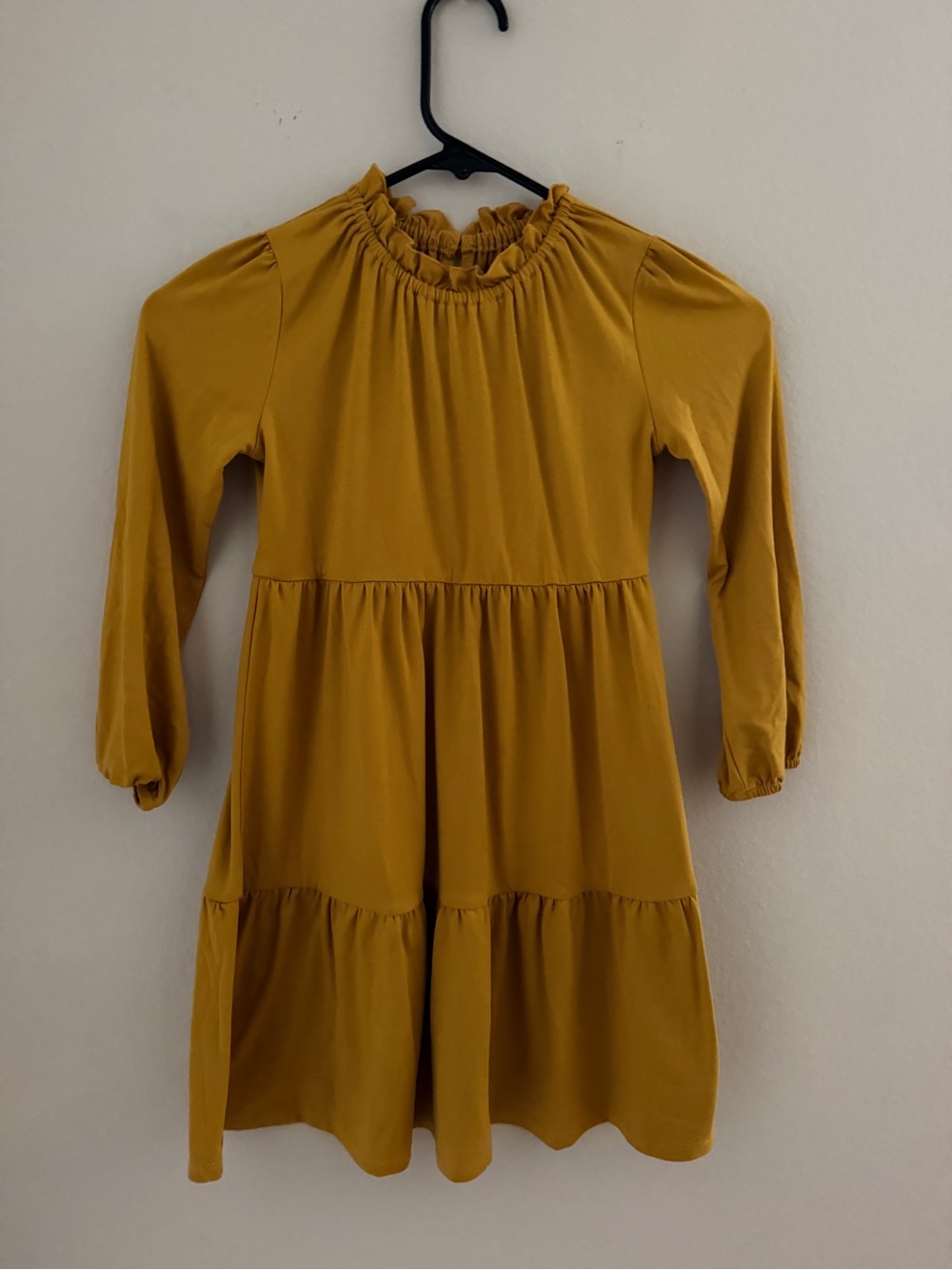 Copper Key Girls' Mustard Ruffle Neck Tiered Dress